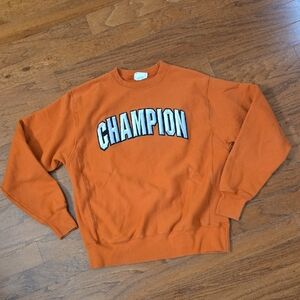 Vintage Champion Men's Reverse Weave Bold Orange Crewneck Sweater